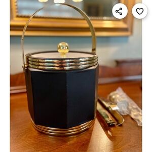MCM Barware Preferred Stock Ice Bucket with Black Vinyl and Gold Accents